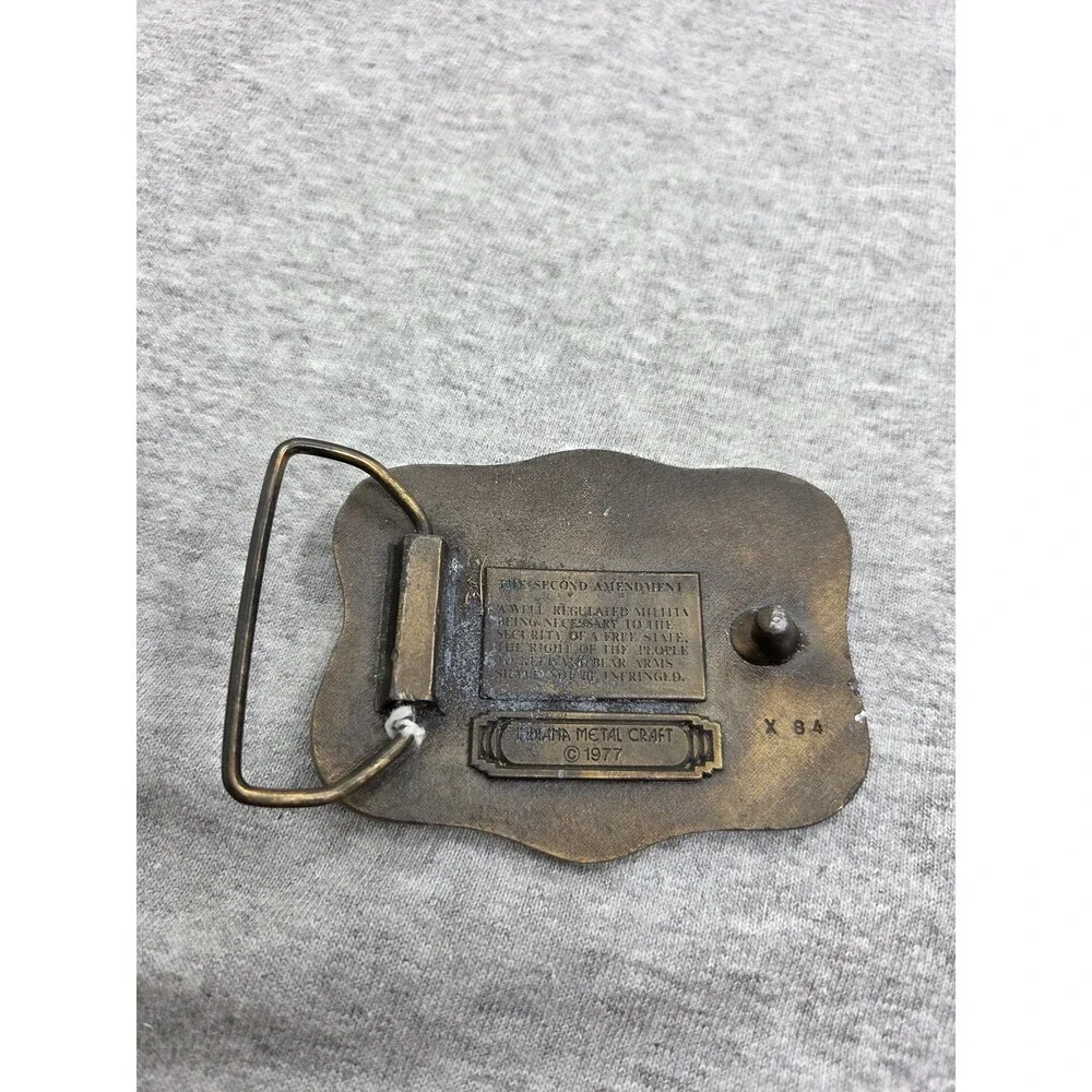 Vintage 2nd Amendment Crossed Rifles Solid Brass Belt Buckle